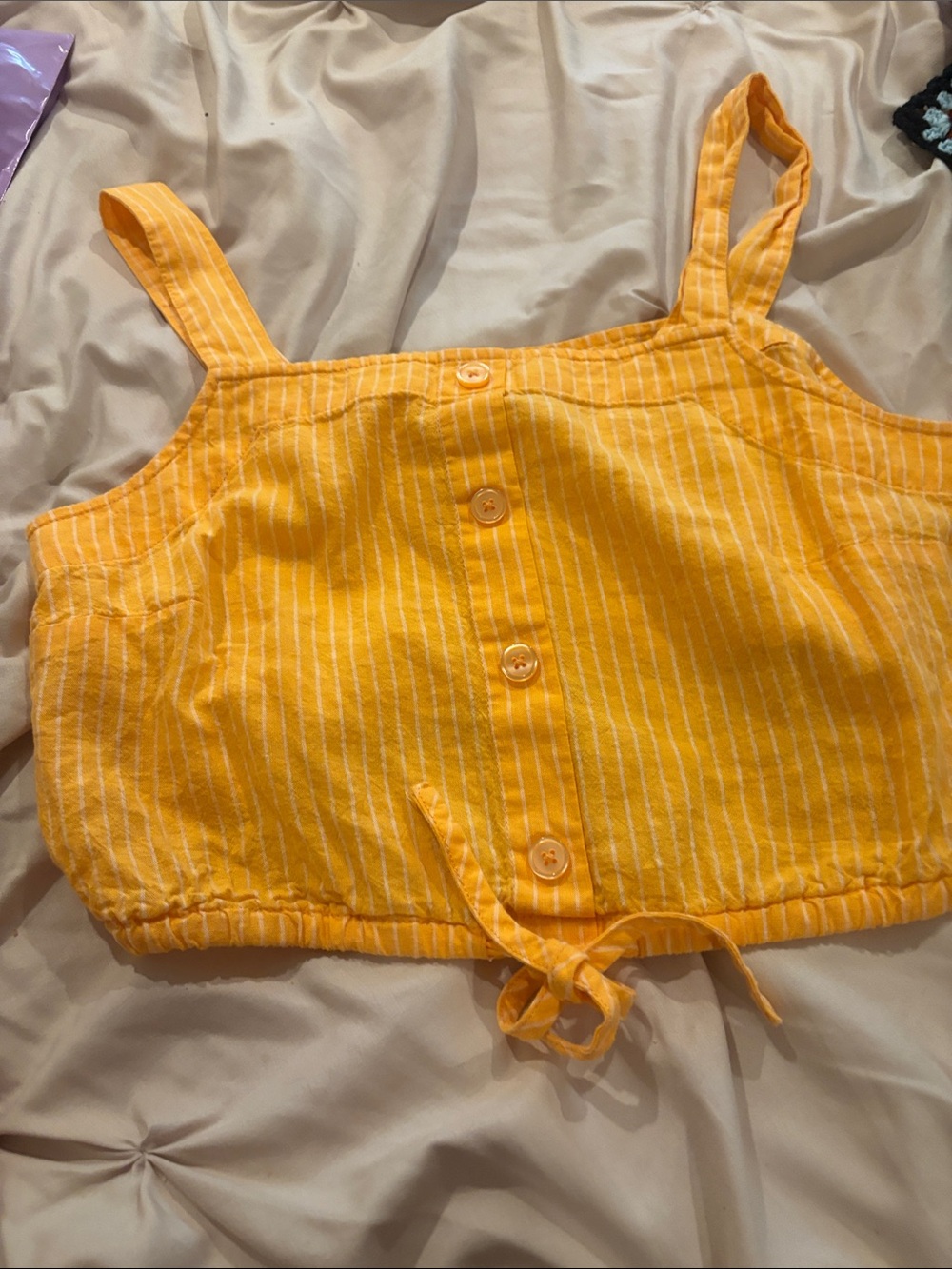 a new day Yellow Stripe Button-Front Crop Top